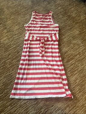LOFT Pink and White Striped Sleeveless Tie Waist Dress